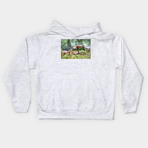 Delicate pink mushrooms on forest floor. Kids Hoodie by sma1050